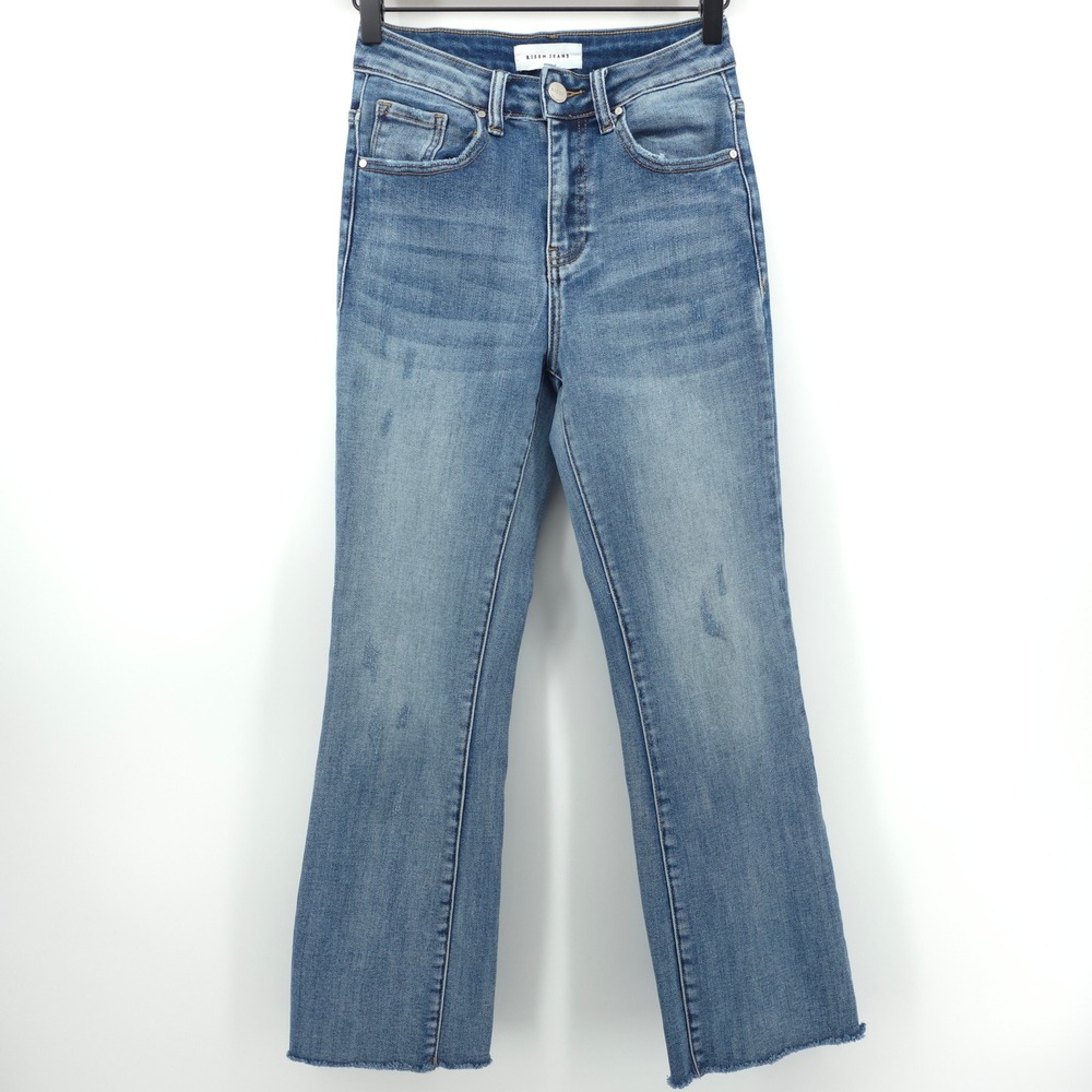 Risen Womens Jeans VA_RDP5612 Size 1/25 Blue Distressed High Rise Raw Hem Flare